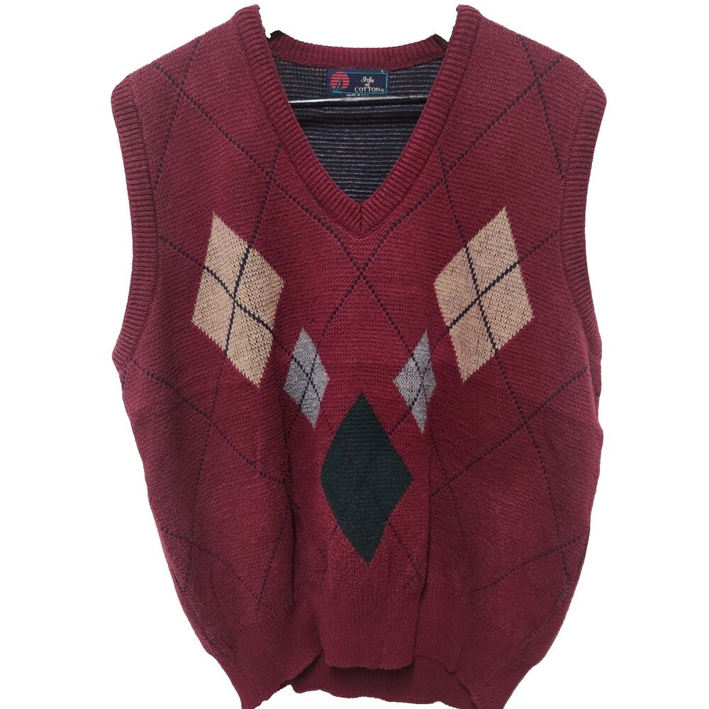 Vintage Isle of Cotton Men’s Red L Knit Sweater Vest Made in USA